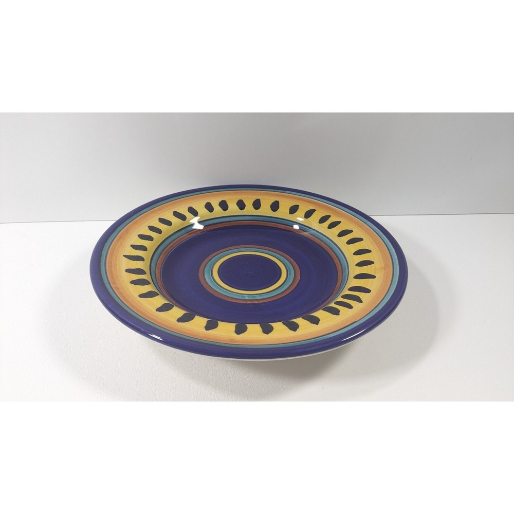 Set of 4 Pier 1 ITALIAN SWIRL 9 1/2" Bowl Earthenware Hand Painted Yellow Navy - Picture 2 of 7